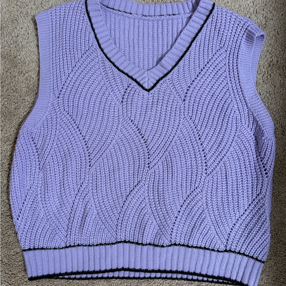 Purple Knit Sleeveless Sweater Vest